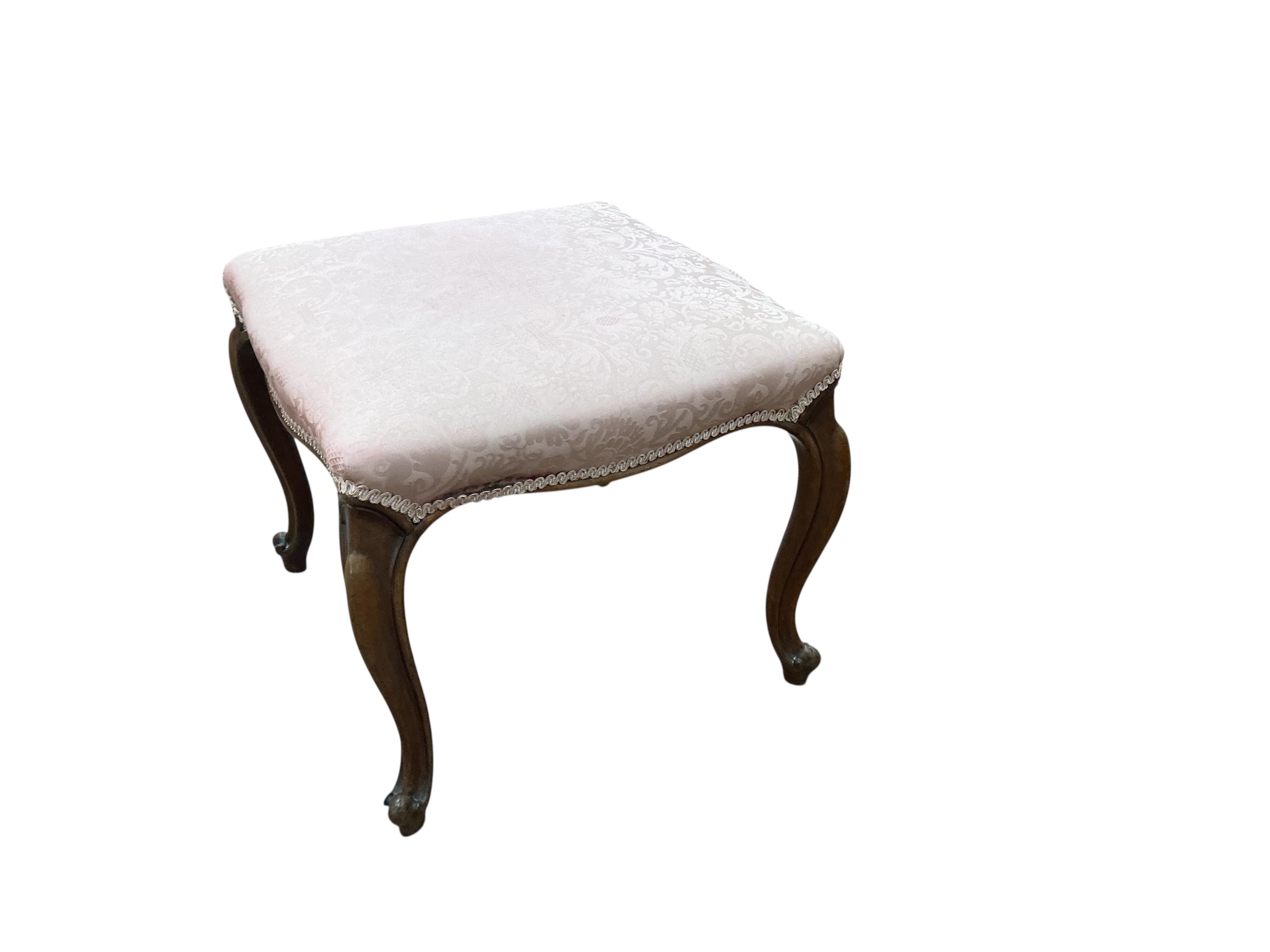 A Victorian mahogany dressing stool, width 56cm, depth 54cm, height 47cm